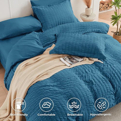 HYMOKEGE Teal Queen Comforter Set - 7-Piece All-Season Luxury Bedding with Sheets & Pillowcases