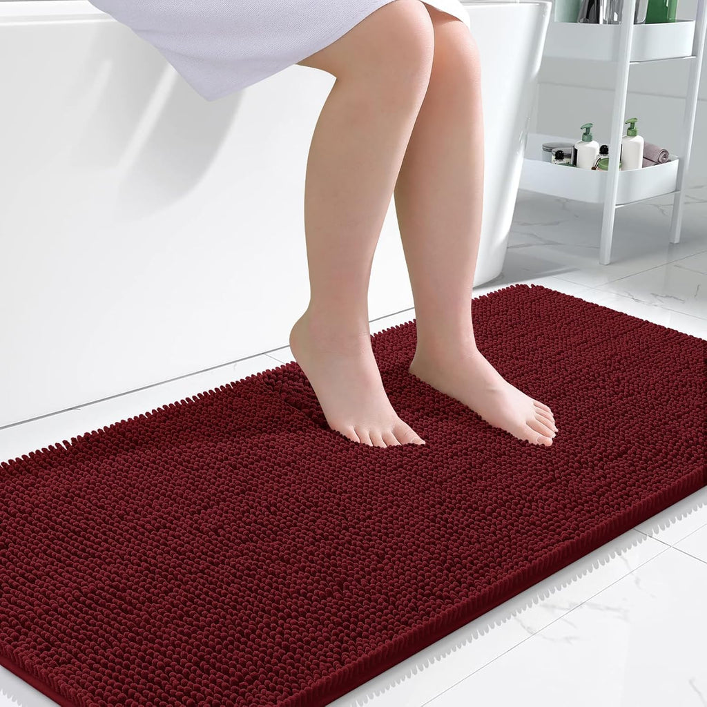 OLANLY Bathroom Rugs - Extra Soft Chenille Bath Mats | Quick-Dry, Machine Washable, 47x24, Burgundy