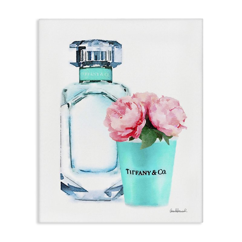 Stupell Industries 'Teal Perfume Bottle and Peonies', Canvas Art, 36 x 48 Inches, Easy to Hang and Sturdy, Made in USA, by Amanda Greenwood