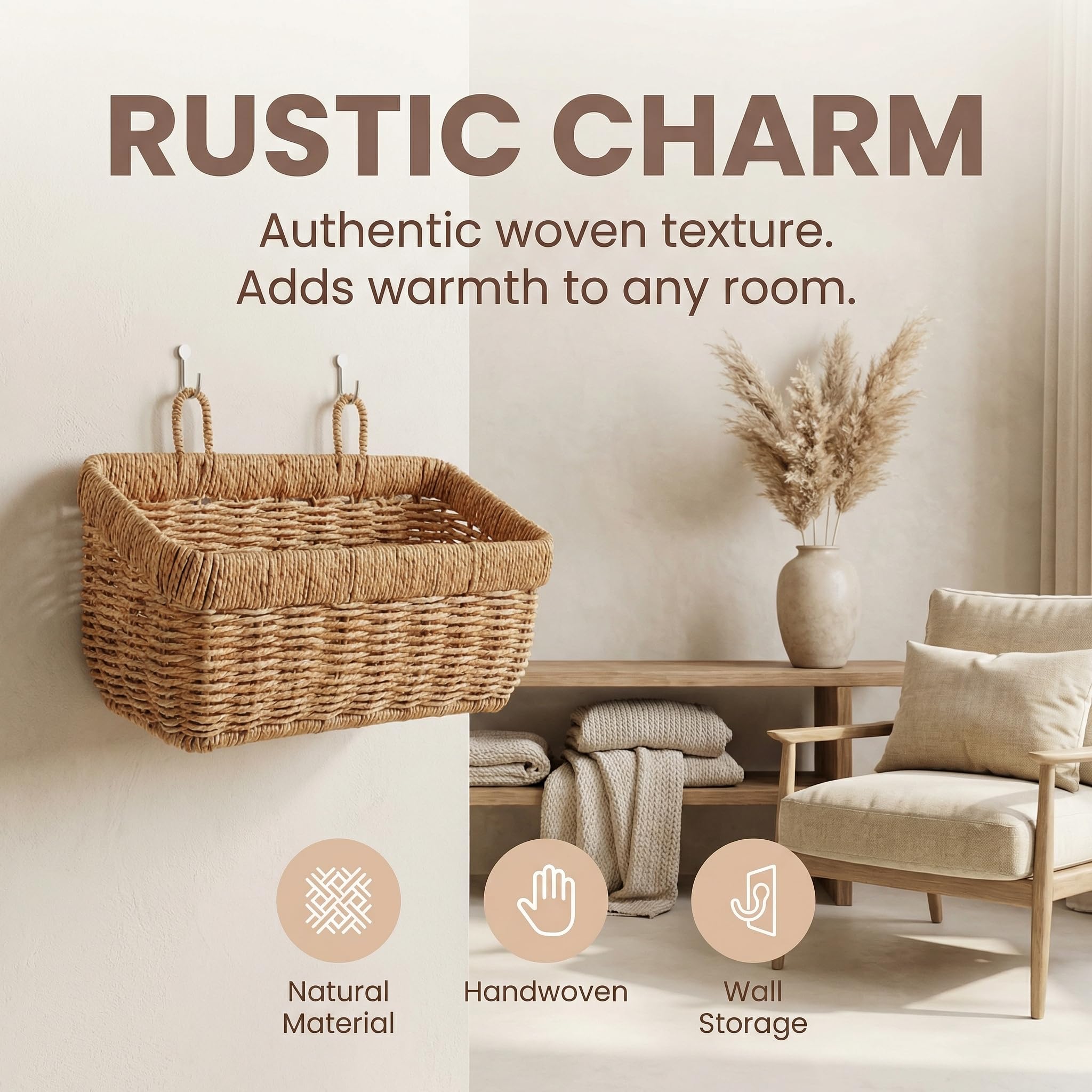 11 inches Wall Hanging Baskets Woven Basket Boho Style Fruit Basket Storage Baskets for Organizing Home Kitchen Garden Plants Hanging Decoration