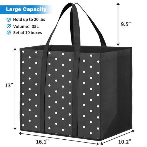 Fab totes 6 Pack Reusable Grocery Bags 35L Large Capacity Heavy Duty Reusable Shopping Bags for Groceries Waterproof Tote Bags for Shopping and Picnic with Sturdy Handles