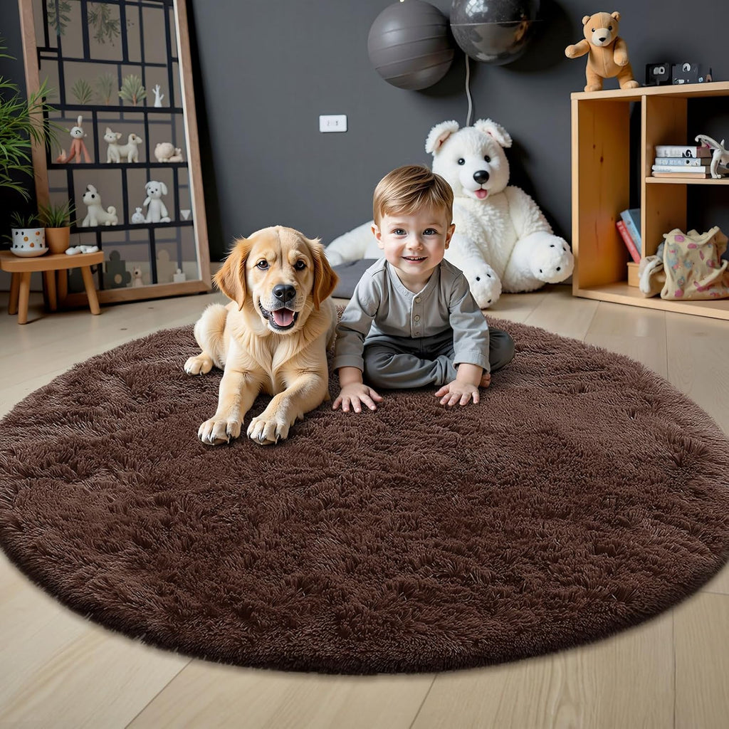 OLANLY Round Coffee Area Rug - Soft, Fluffy, Machine Washable 7 ft Circle Carpet for Bedroom & Living Room