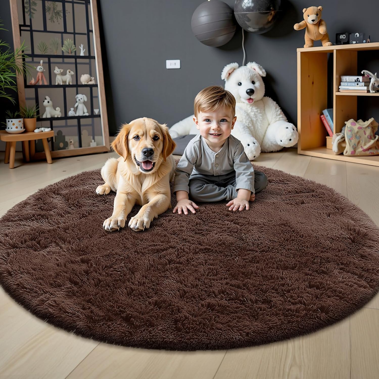 OLANLY Round Coffee Area Rug - Soft, Fluffy, Machine Washable 7 ft Circle Carpet for Bedroom & Living Room