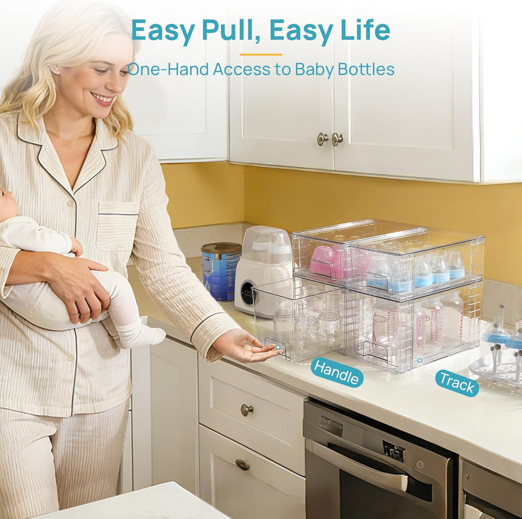 Vtopmart Clear Stackable Storage Drawers - Easy Assembly Organizers for Kitchen & Bathroom | 4 Pack