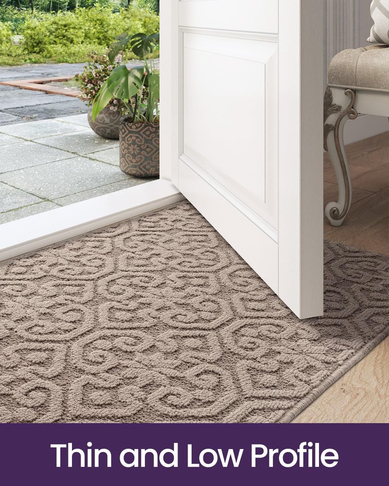 DEXI Front Door Mat Indoor Entrance, 3x5 Non Slip Entryway Doormat Dirt Trapper, Absorbent Entry Mats for Inside House, Patio, Porch, Light Beige