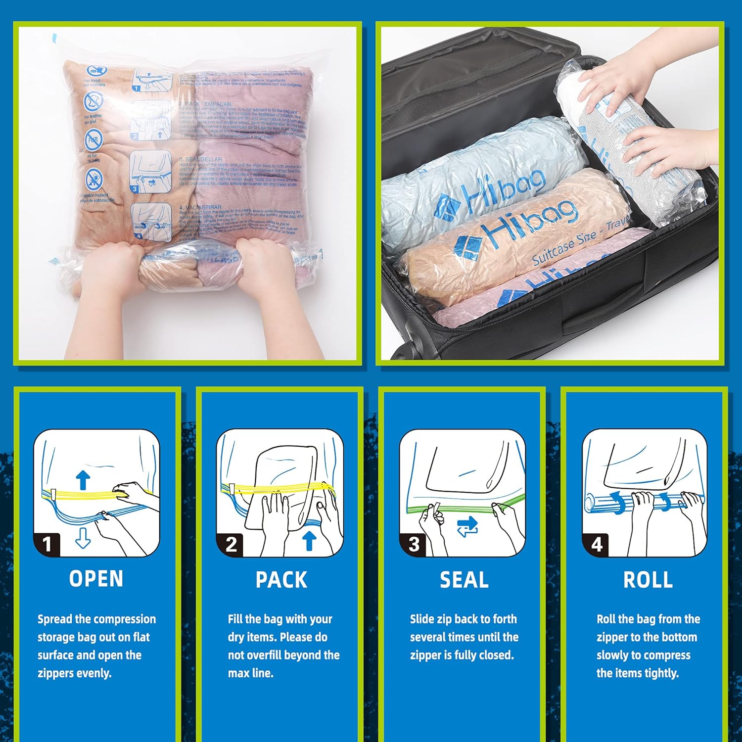 Skiennix Compression Bags - Vacuum Packing Space Saver for Travel Essentials | 12-Pack