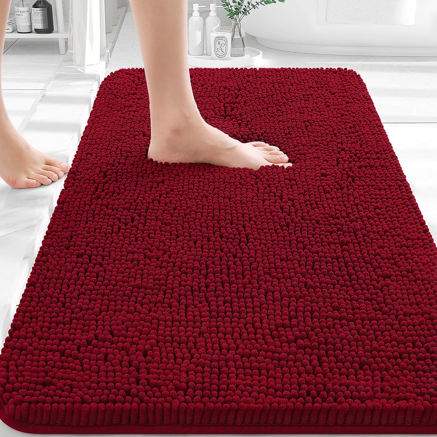 OLANLY Bathroom Rugs - Extra Soft Absorbent Chenille Mats | Quick Dry, Machine Washable, 36x24, Red