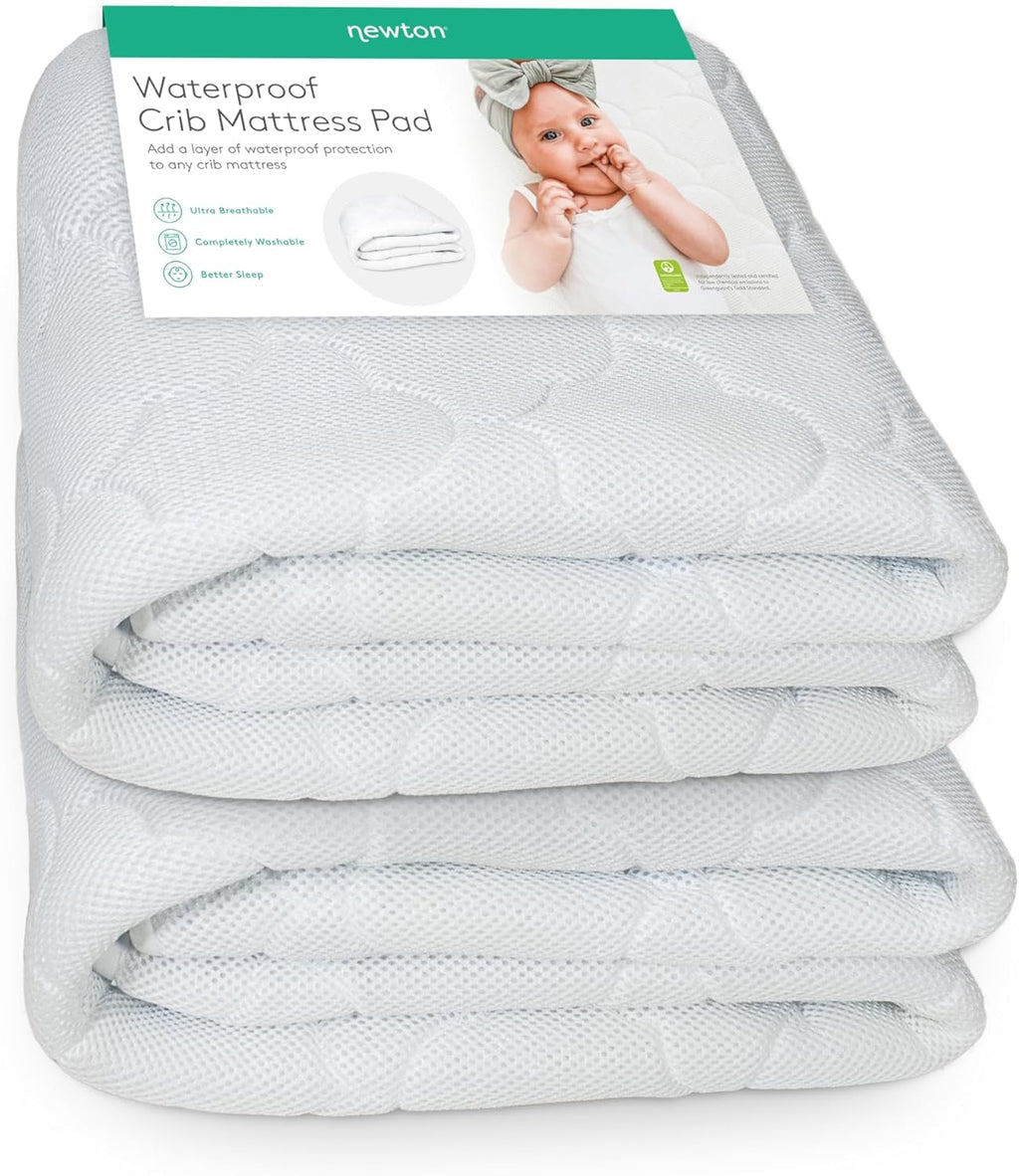 Newton Baby Waterproof Crib Mattress Pad - Ultra-Breathable Quilted Layer for Comfort | Machine Washable, 2 Pack