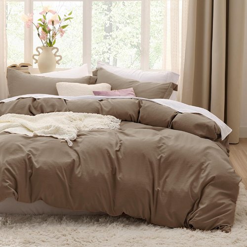 Bedsure Coffee Duvet Cover Set - Twin/Twin XL, Extra Soft Prewashed Polyester, Zipper Closure, 2 Pieces