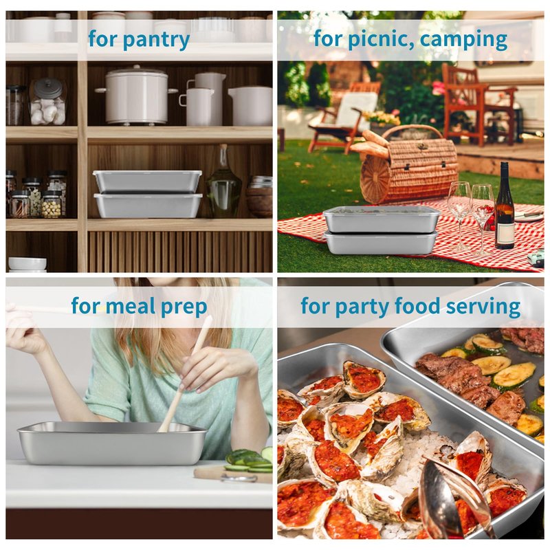 Sanbege 3 Pcs Stainless Steel Food Containers with Clear Lids, 12" x 9.6" Large Stackable Snack Storage Boxes, Deli Meat Keeper for Refrigerator or Picnic, BBQ Party