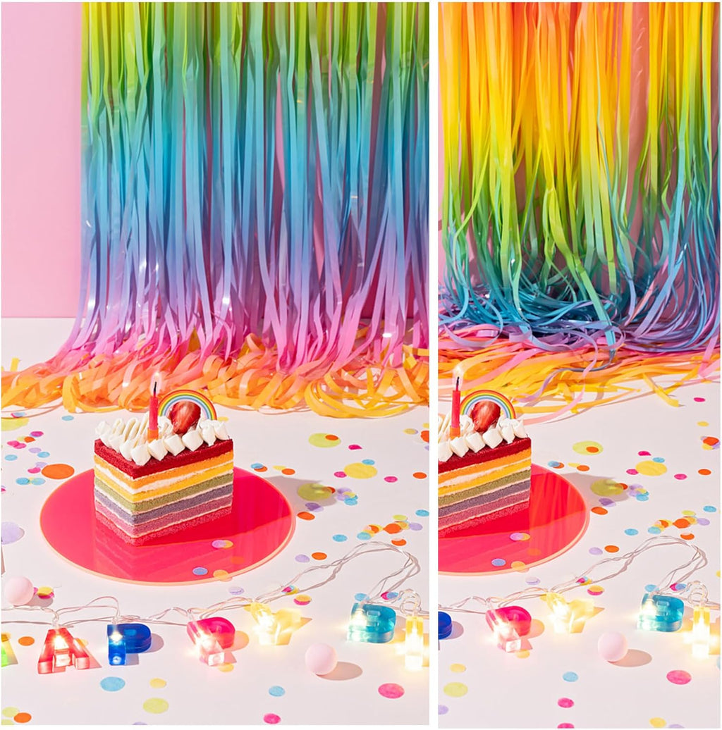Pastel Rainbow Foil Fringe Curtain - Vibrant Party Backdrop Tinsel Streamers for Birthday Celebrations