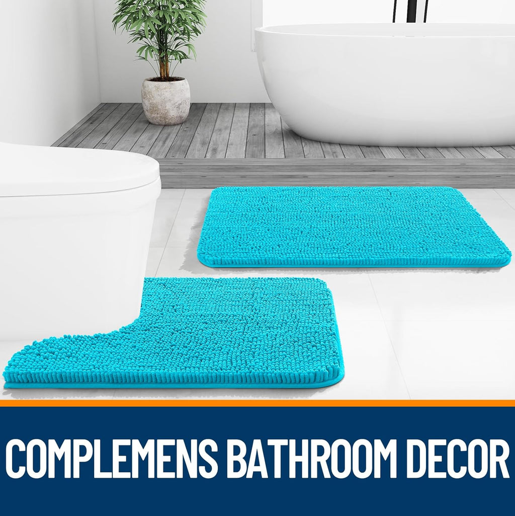 OLANLY Bath Rugs - Extra Soft Chenille, Quick Dry & Absorbent | 24x16 Inches, Aqua Sky Color