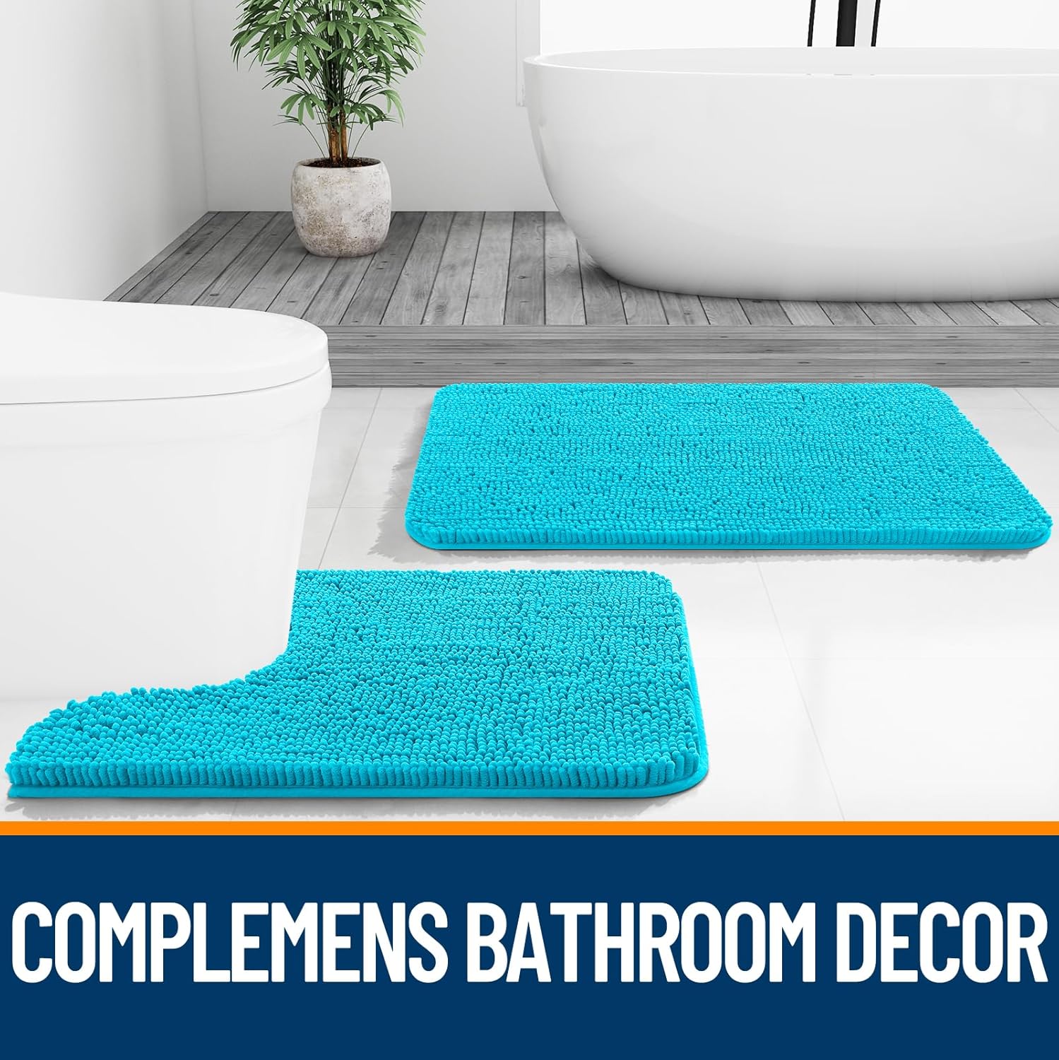OLANLY Bath Rugs - Extra Soft Chenille, Quick Dry & Absorbent | 24x16 Inches, Aqua Sky Color