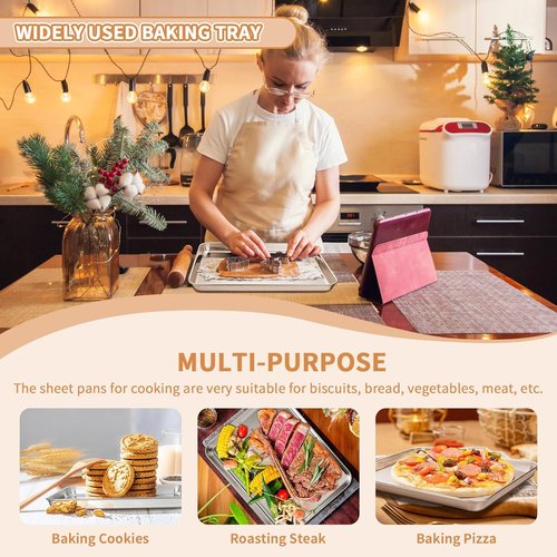 Deedro Stainless Steel Baking Sheet Set - Heavy Duty Non-Toxic Cookie Pans | Easy Clean, 10 x 8 Inch