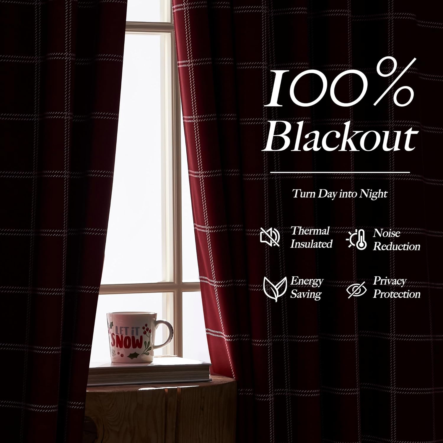 NICETOWN 100% Blackout Red Plaid Curtains - 84 Inch Long Thermal Insulated Drapes | 2 Panels Set for Living Room