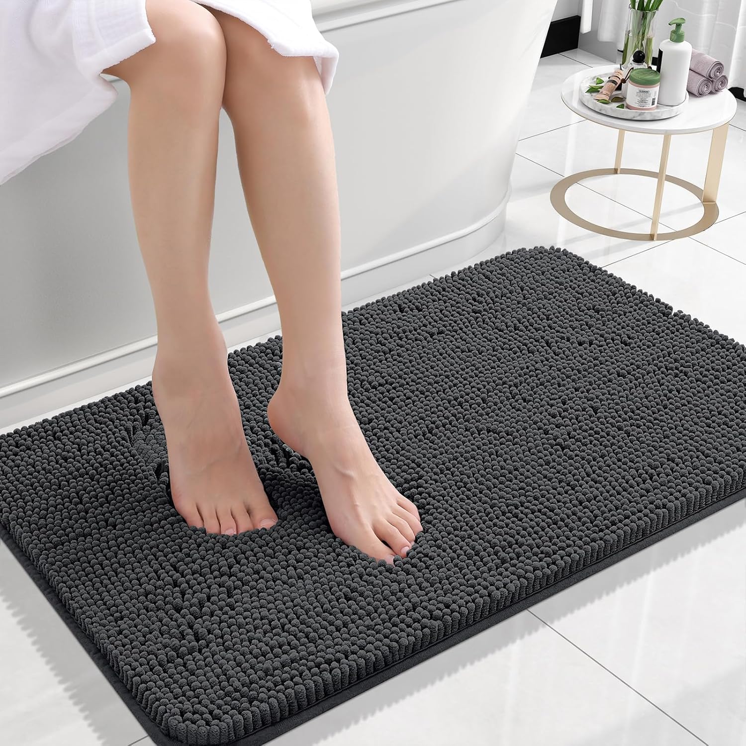OLANLY Small Bathroom Rugs - Extra Soft Chenille Bath Mats | Quick Dry, Machine Washable, 24x16, Dark Grey