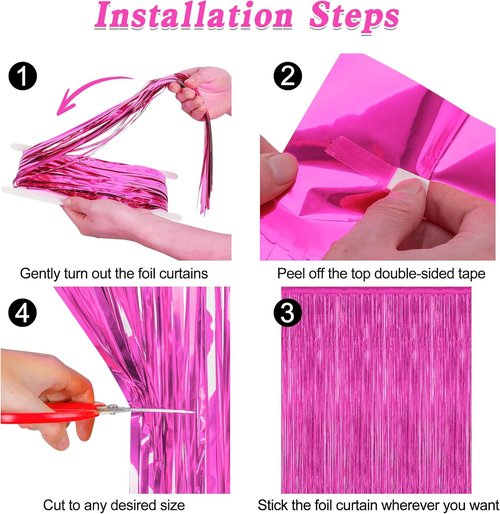 Hot Pink Party Decorations by [Brand Name] - 2 Pack Metallic Foil Backdrop | 3.28 FT x 7.05 FT Tinsel Curtains