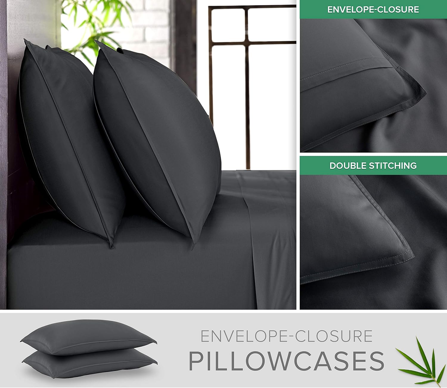 Pure Bamboo King Sheets - Luxuriously Soft & Cooling 100% Organic Viscose Bed Sheet Set | Charcoal Color, Double Stitching