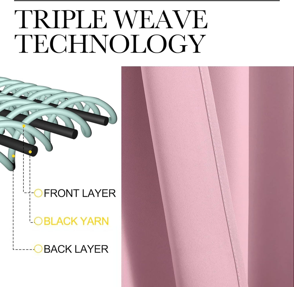 NICETOWN Crystal Pink Blackout Curtains - 102" Long, 55" Wide, Sound Reducing & Heat Blocking | 2-Piece Set for Modern Rooms