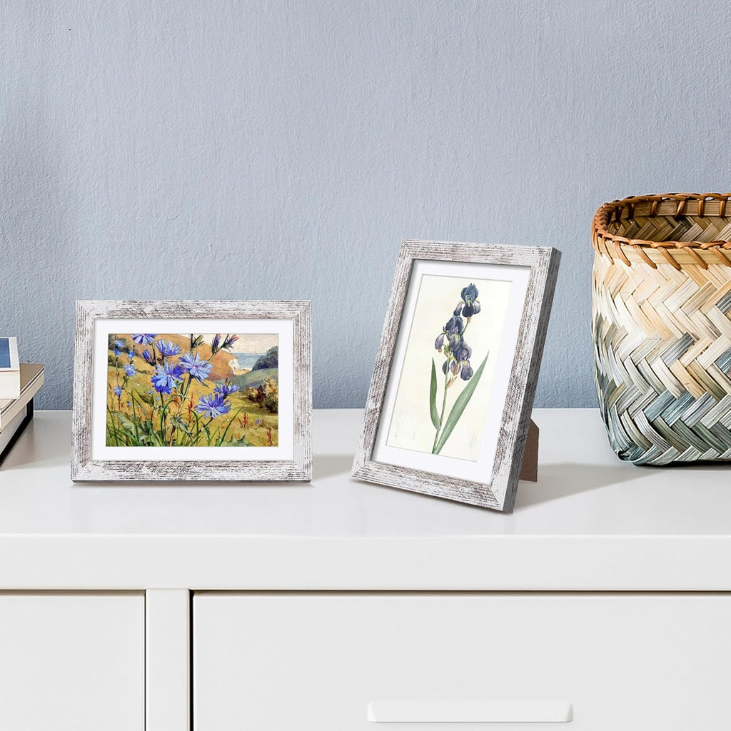 Upsimples 5x7 Picture Frame - Rustic White Design for 4x6 or 5x7 Photos | Wall Hanging Display