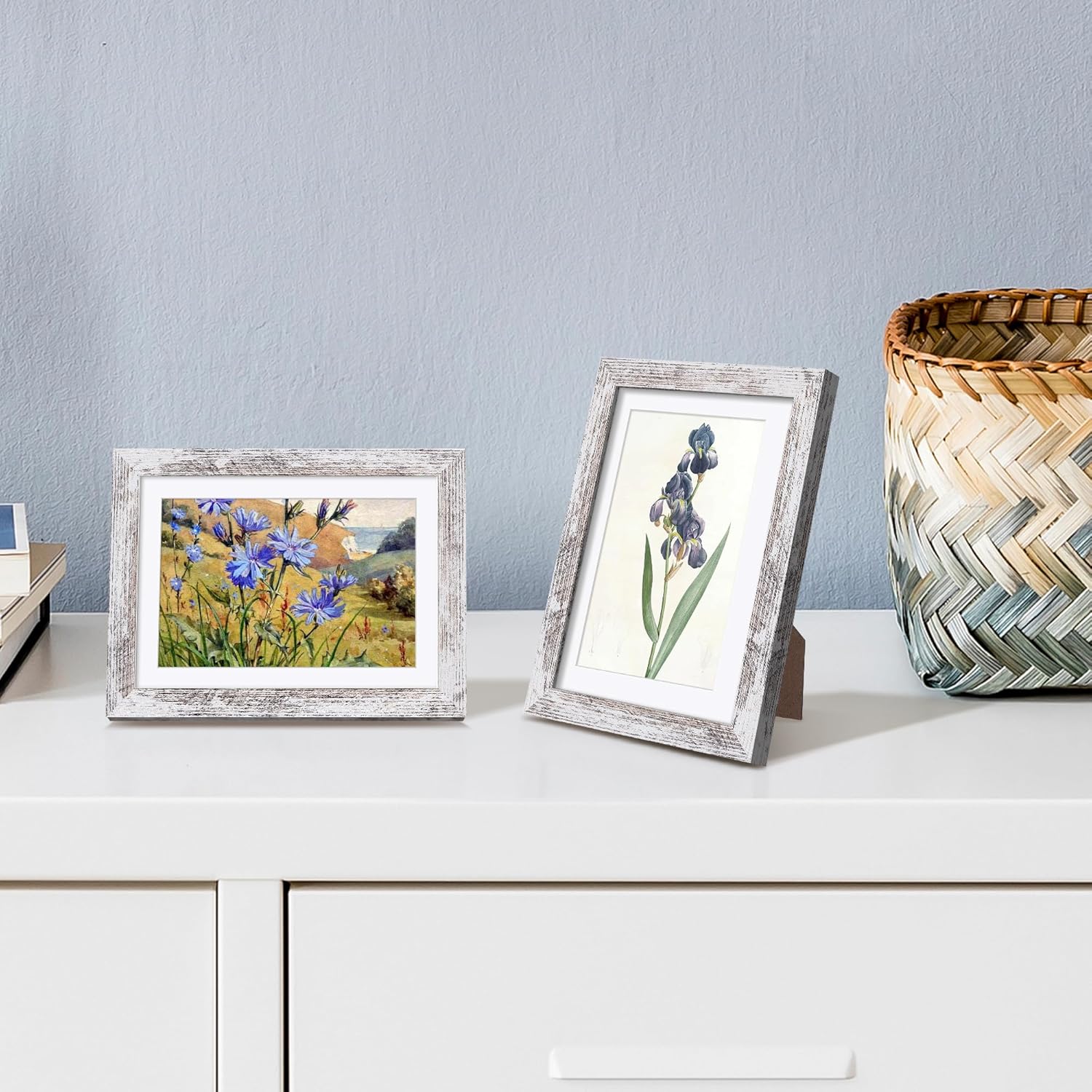 Upsimples 5x7 Picture Frame - Rustic White Design for 4x6 or 5x7 Photos | Wall Hanging Display