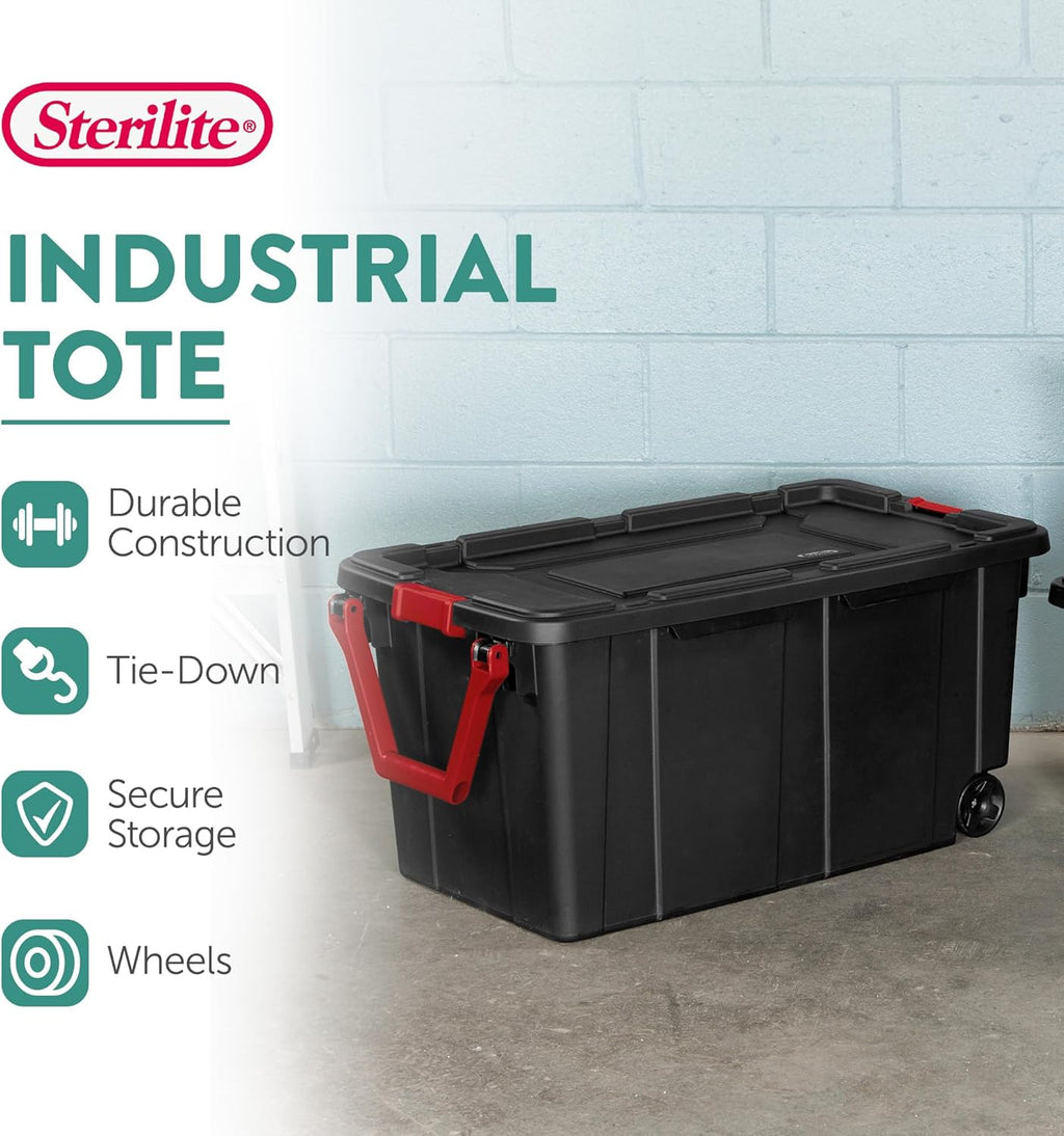 Sterilite Wheeled Tote - Durable 40 Gallon Storage Container - Black Color, Ideal for Organizing