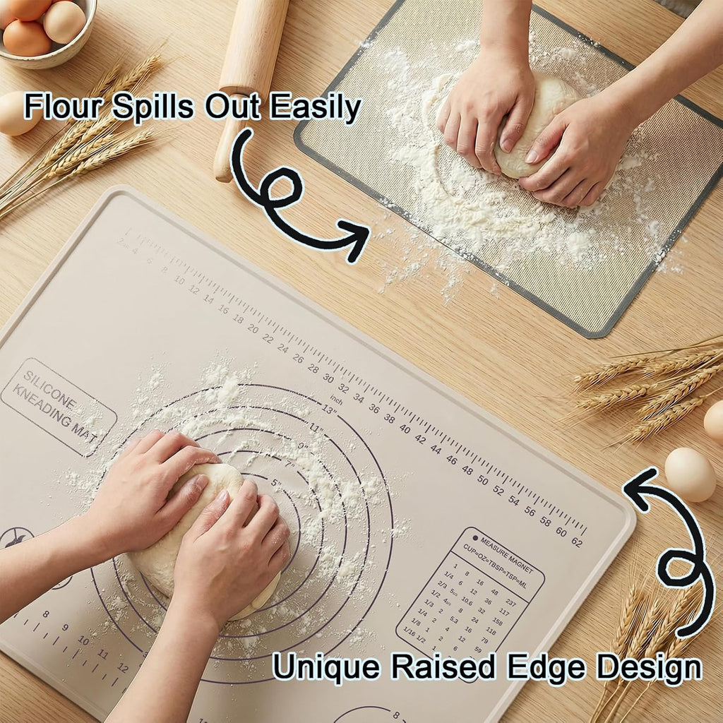 Skiennix Silicone Pastry Mat - Extra Thick Non-Stick Baking Mat with Measurements | 28" x 20" (Beige)
