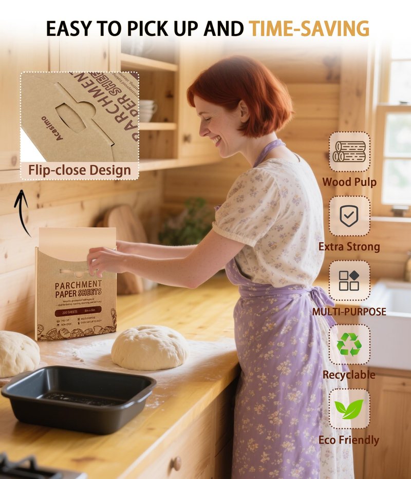 200PCS Parchment Paper Sheets, 9x9in, Squares Baking Paper for Baking, Air Fryer, Steaming, Grilling, Roasting, Wrapping, Precut Non-Stick Square Pan Liners, Oven Paper for Bread (Brown, 9x9 in)