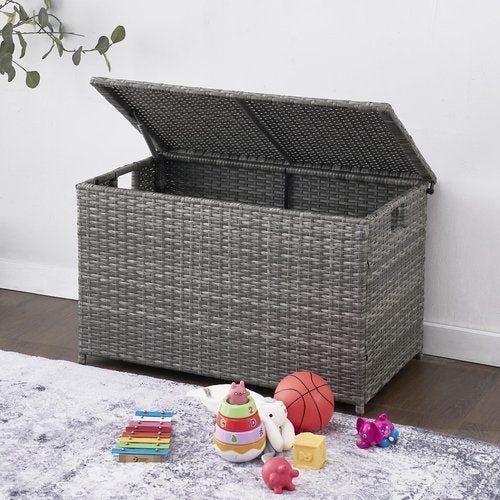 MOORLITER Wicker Storage Trunk, 30 x 17 x 18 inches, 160L, Handwoven Wicker Chest with Stay-Open Lid, Supports 200 lbs, Grey