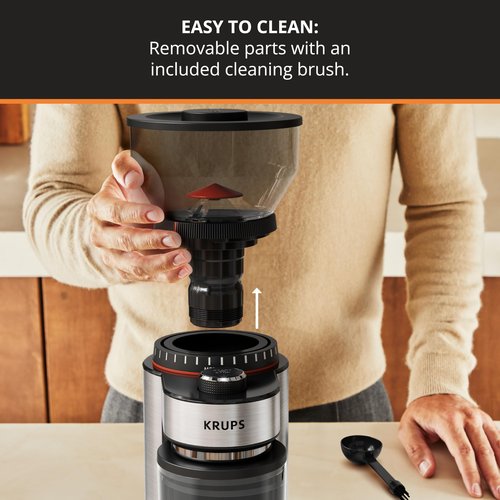 KRUPS Flat Burr Coffee Grinder Electric, 18 Adjustable Grind Settings, 2-20 Cups per Grind, Single Touch, Coffee Bean and Spice Grinder, Stainless Steel, Black