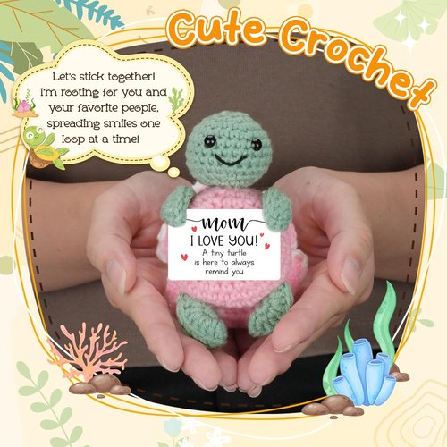 HEXMOZ Mother's Day Gifts - Sentimental "I Love You" Mom Gift with Positive Card - Pink Turtle Crochet