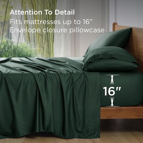 Bedsure King Size Cooling Sheets Set - Breathable Bamboo Rayon, Soft & Luxurious, Deep Pocket 16" - Forest Green
