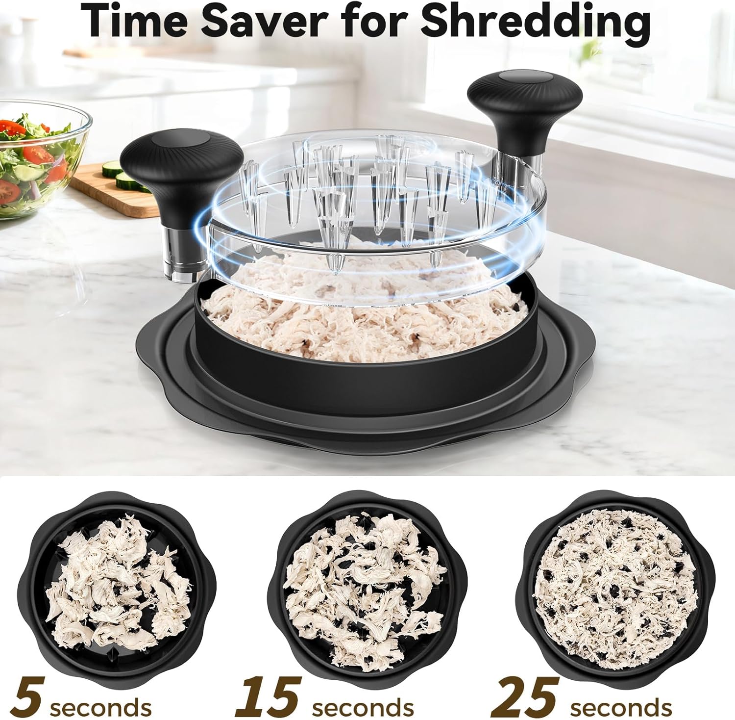 Ukeetap 10" Pro Chicken Shredder Tool - BPA-Free Meat Grinder with Anti-Slip Bottom & Ergonomic Handle, Black