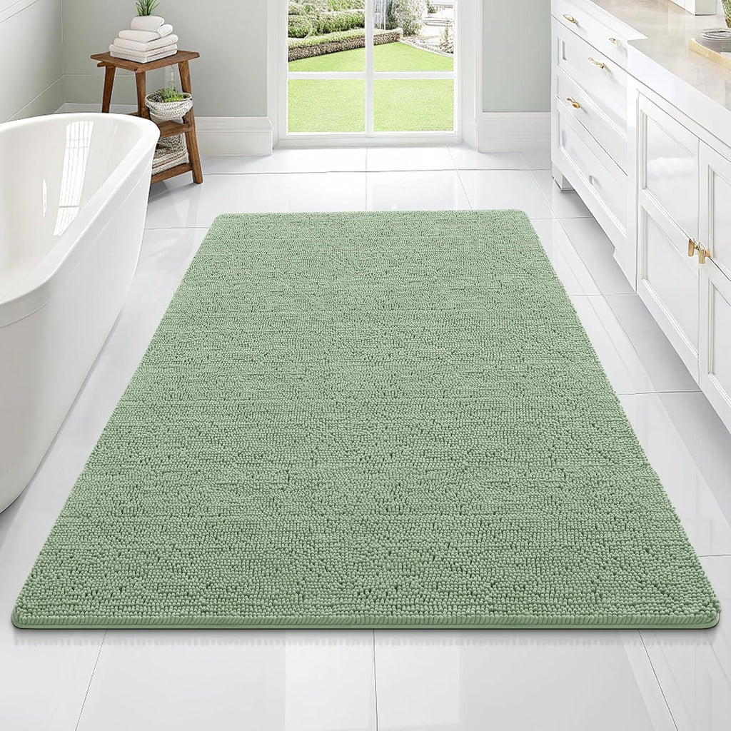 OLANLY Bath Rugs - Extra Soft Chenille with Quick-Dry Rubber Backing | 70x46 Sage Green Machine Washable