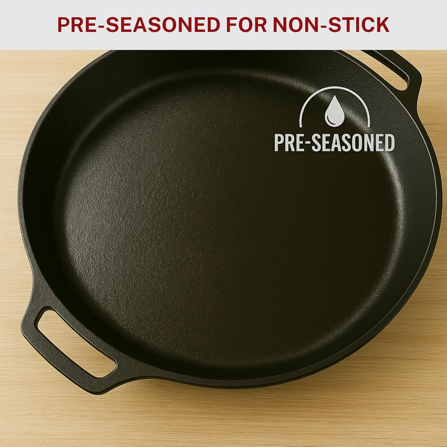 Skiennix 20-Inch Cast Iron Skillet - Pre-Seasoned Heavy Duty Pan with Dual Handles & Cleaner Scrubber | Perfect for Grill, Oven, Stove, Campfire Cooking