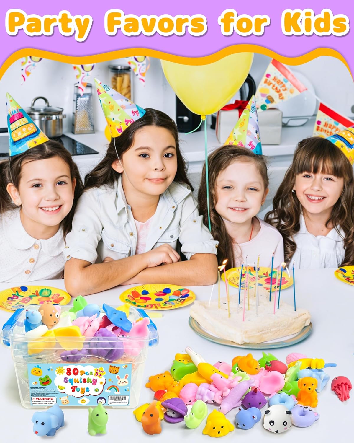 Squishy Toys 80 Pack by Kawaii | Fun Party Favors for Kids 3-12 | Ideal for Classroom Prizes & Goodie Bags