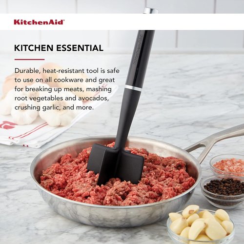 KitchenAid Classic Meat Masher - 10.8-Inch Durable Design for Effortless Mashing | Black