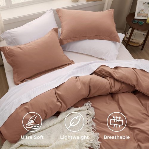 Bedsure Mocha Mousse Duvet Cover - King Size 3-Piece Soft Bedding Set with Zipper Closure & Pillow Shams