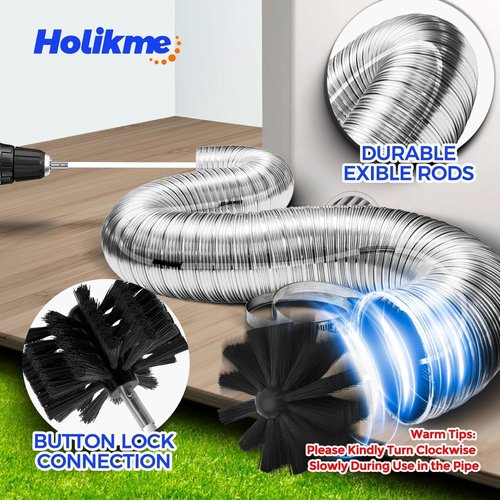 Holikme Dryer Vent Cleaner Kit - 40 Feet Flexible Lint Brush with Drill Attachment for Easy Cleaning