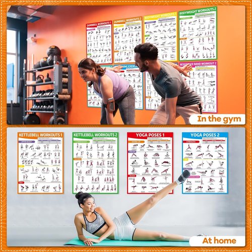 gisgfim 12PCS Workout Posters - Full Body Exercise Charts for Home Gym | Dumbbells, Yoga, Resistance Bands