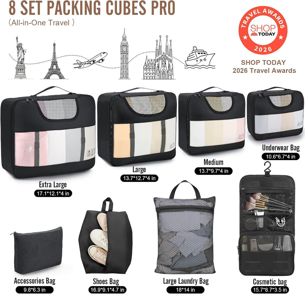 Veken Packing Cubes - 10-Piece Travel Organizer Set with Laundry & Toiletry Bags | Essential Carry-On Accessories