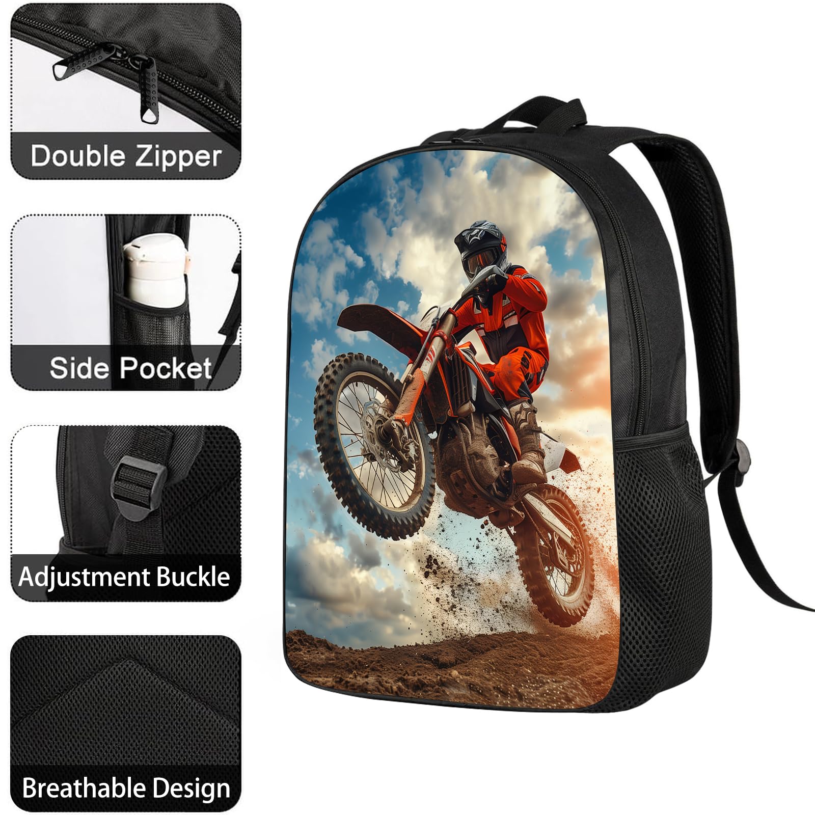 UIACOM Unisex Motorcycle Backpack Motocross Sport Vehicle School Bag Motorcycle Rider Driving on The Mountains Shoulders Backpack Travel Daypacks for Women Men Teens Kids, 17 Inch