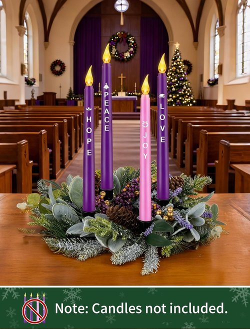 BLOSMON Advent Wreath - 14-Inch Christmas Centerpiece with Candles Holder Ring - Pine Berry Decor