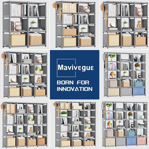 Mavivegue Bookshelf - Extra Large 18-Cube Storage Organizer for Home & Office | Grey Cubbies Shelf