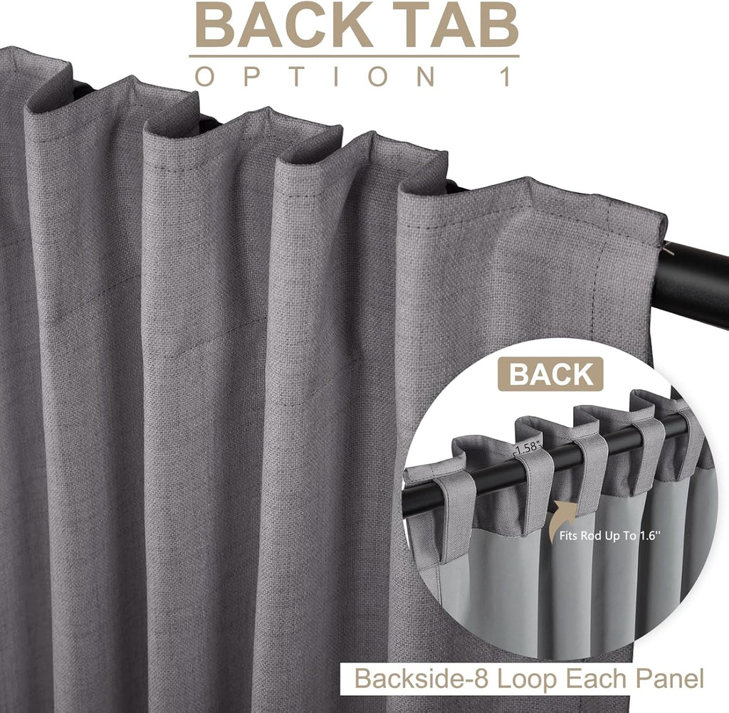 Skiennix 100% Blackout Linen Curtains - Thermal Insulated Drapes for Bedroom | 84" Long, Dark Gray, 2 Panels Set