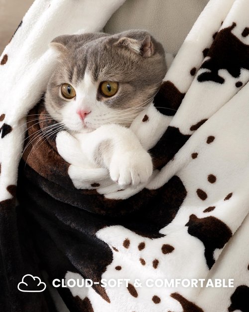 blunique Cow Print Blanket Ultra Soft Flannel Throw Blanket for Couch Bed, Cute Cozy Lightweight All-Season Fleece Blanket, Gift for Women & Girls, 50×60 Inches Black & White
