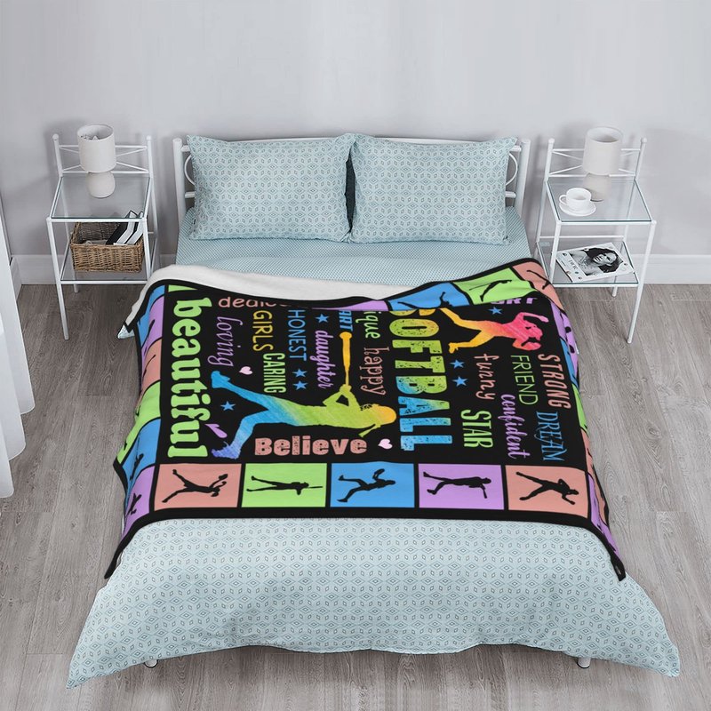 Softball Gifts for Girls, Softball Blanket 60''x80'', Girls Softballs Gifts, Birthday Softballs Gift for Teen Girl Blanket Soft Cozy Flannel Throw Blankets Gift for Sport Lovers Home Decor