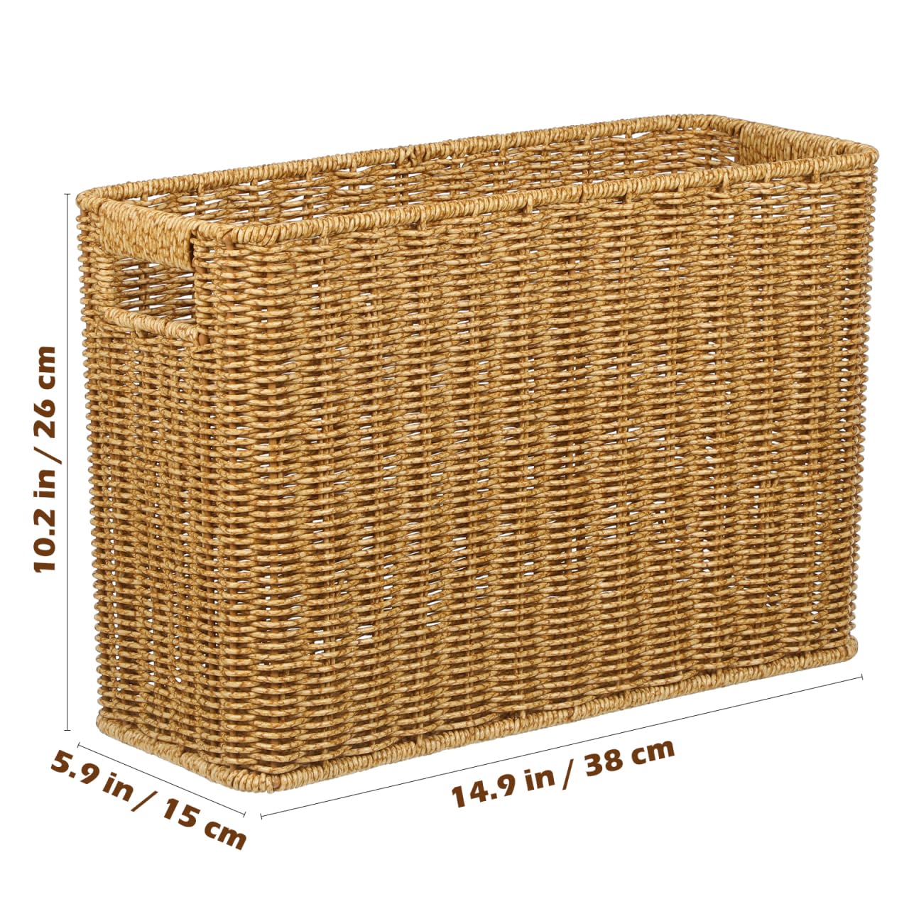 Alipis Magazine Wicker Basket Plastic Rectangular Basket Bins Woven Files Holder Bin Books Organizer Case Farmhouse Standing Rack For Shelf Home Office Coffee