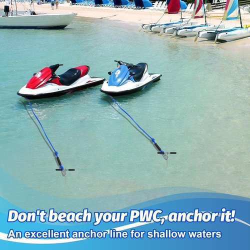 Bungee Dock Line by [Brand Name] - 7-14FT Elastic Anchor Line with Shock Absorption & Stainless Steel Hook for PWC, Jet Ski & Beach Use