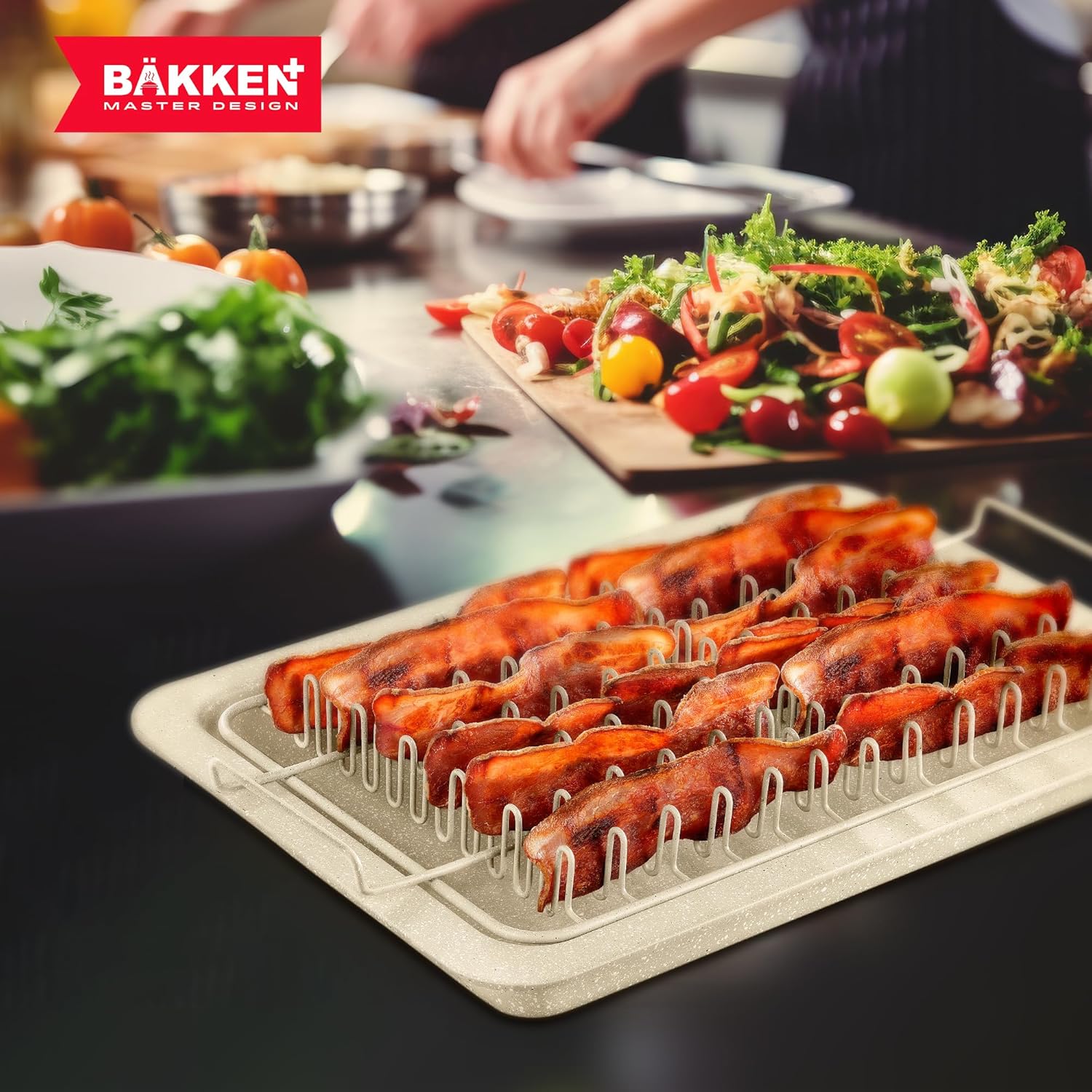 Skiennix Bacon Tray Set - Durable Non-Stick Cooking Tray with Marble Coating - White Stone & Carbon Steel